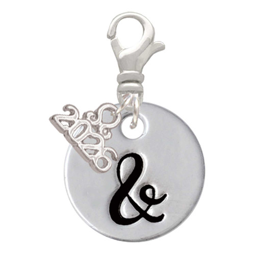 Silver Plated Large Script Letter Disc - & - Silver Plated Clip on Charm with Mini Year 2026: Year to Remember Jewelry Gift - Celebrations