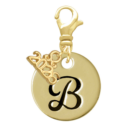 Gold-tone Large Disc Letter - B - Gold-tone Plated Clip on Charm with Mini Year 2026: Year to Remember Jewelry Gift - Celebrations