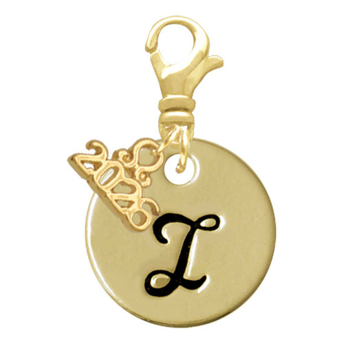 Gold-tone Large Disc Letter - I - Gold-tone Plated Clip on Charm with Mini Year 2026: Year to Remember Jewelry Gift - Celebrations