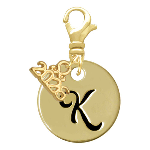 Gold-tone Large Disc Letter - K - Gold-tone Plated Clip on Charm with Mini Year 2026: Year to Remember Jewelry Gift - Celebrations