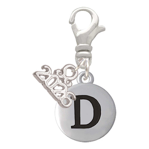 Silver Plated Capital Letter - D - Pebble Disc - Silver Plated Clip on Charm with Mini Year 2026: Year to Remember Jewelry Gift - Celebrations