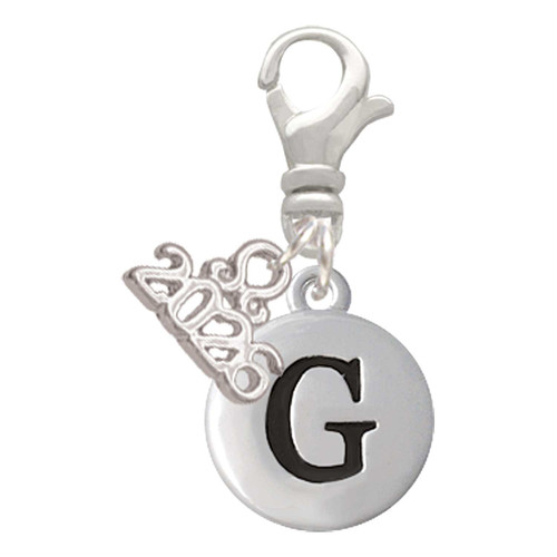 Silver Plated Capital Letter - G - Pebble Disc - Silver Plated Clip on Charm with Mini Year 2026: Year to Remember Jewelry Gift - Celebrations