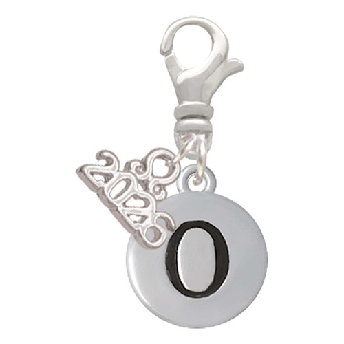 Silver Plated Capital Letter - O - Pebble Disc - Silver Plated Clip on Charm with Mini Year 2026: Year to Remember Jewelry Gift - Celebrations