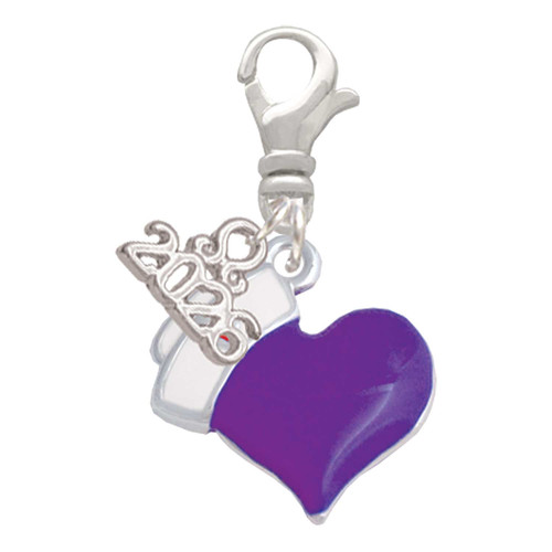 Silver Plated Purple Heart with Nurse Hat - Silver Plated Clip on Charm with Mini Year 2026: Year to Remember Jewelry Gift - Celebrations