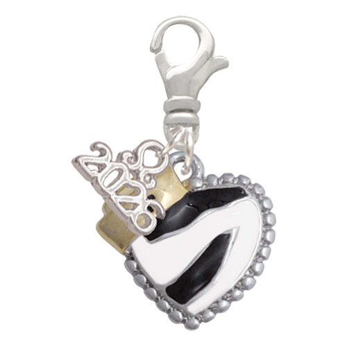 Zebra Print Heart with Nurse Hat - Silver Plated Clip on Charm with Mini Year 2026: Year to Remember Jewelry Gift - Celebrations