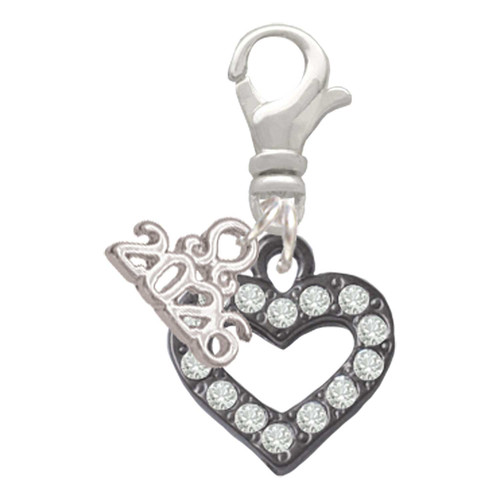 Black Nickeltone Crystal Open Heart - Silver Plated Clip on Charm with Mini Year 2026: Year to Remember Jewelry Gift - Celebrations