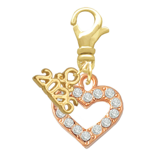 Rose Gold-tone Crystal Open Heart - Gold-tone Plated Clip on Charm with Mini Year 2026: Year to Remember Jewelry Gift - Celebrations