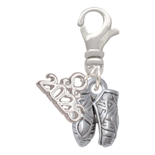 Silver Plated Small Ballet Slippers - Silver Plated Clip on Charm with Mini Year 2026: Year to Remember Jewelry Gift - Celebrations