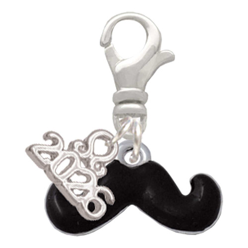 Silver Plated Small Black Enamel Mustache - Silver Plated Clip on Charm with Mini Year 2026: Year to Remember Jewelry Gift - Celebrations