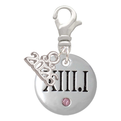 Silver Plated Half Marathon with Pink Crystal Roman Numeral - Silver Plated Clip on Charm with Mini Year 2026: Year to Remember Jewelry Gift - Celebrations