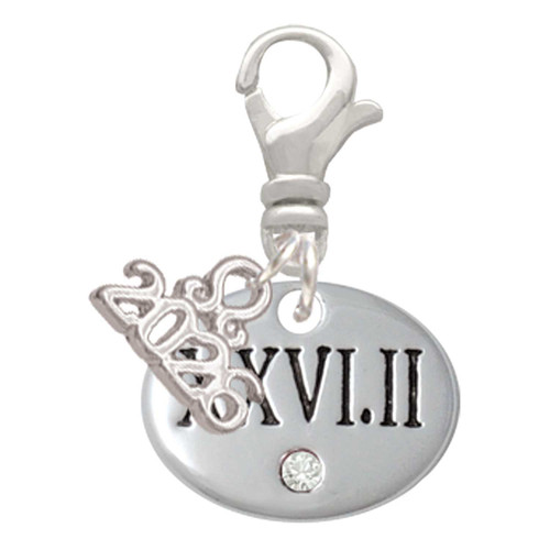 Silver Plated Marathon with Clear Crystal Roman Numeral - Silver Plated Clip on Charm with Mini Year 2026: Year to Remember Jewelry Gift - Celebrations