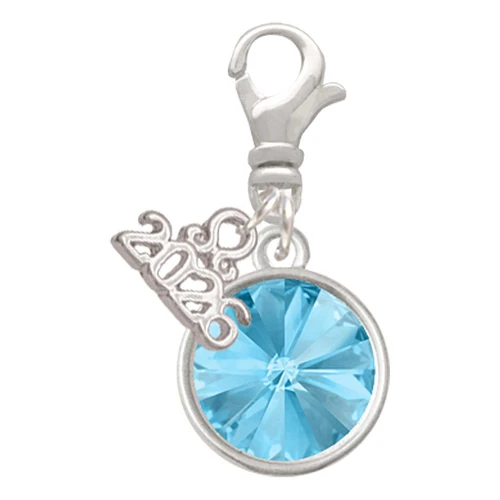 12mm Crystal Rivoli - Hot Blue - Silver Plated Clip on Charm with Mini Year 2026: Year to Remember Jewelry Gift - Celebrations