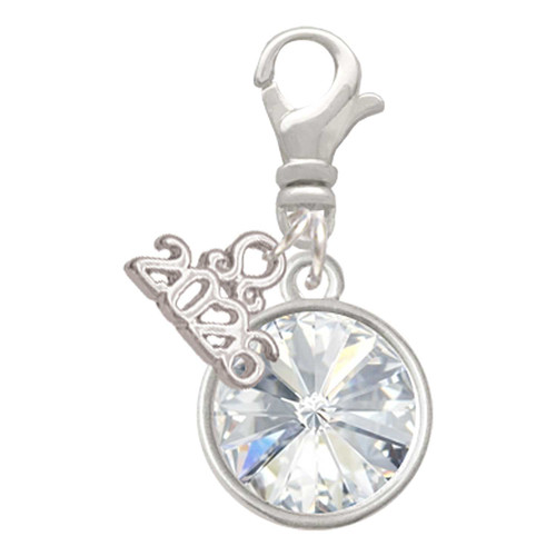 12mm Crystal Rivoli - Clear - Silver Plated Clip on Charm with Mini Year 2026: Year to Remember Jewelry Gift - Celebrations