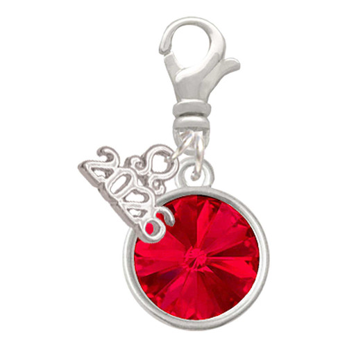 12mm Crystal Rivoli - Red - Silver Plated Clip on Charm with Mini Year 2026: Year to Remember Jewelry Gift - Celebrations