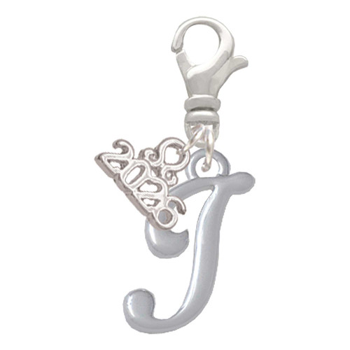 Silver Plated Small Gelato Script Initial - I - Silver Plated Clip on Charm with Mini Year 2026: Year to Remember Jewelry Gift - Celebrations