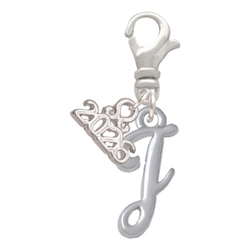 Silver Plated Small Gelato Script Initial - J - Silver Plated Clip on Charm with Mini Year 2026: Year to Remember Jewelry Gift - Celebrations