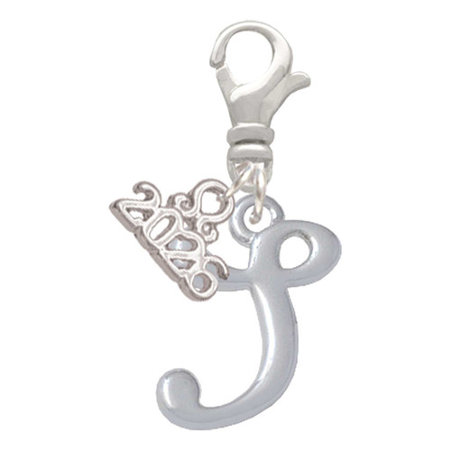Silver Plated Small Gelato Script Initial - S - Silver Plated Clip on Charm with Mini Year 2026: Year to Remember Jewelry Gift - Celebrations