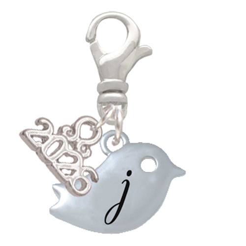 Silver Plated Little Bird Initial - J - Silver Plated Clip on Charm with Mini Year 2026: Year to Remember Jewelry Gift - Celebrations
