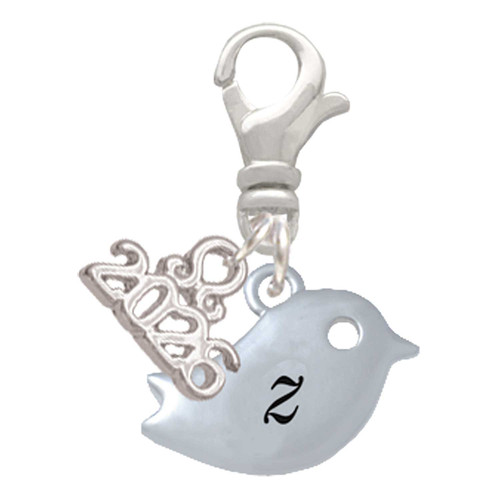 Silver Plated Little Bird Initial - Z - Silver Plated Clip on Charm with Mini Year 2026: Year to Remember Jewelry Gift - Celebrations