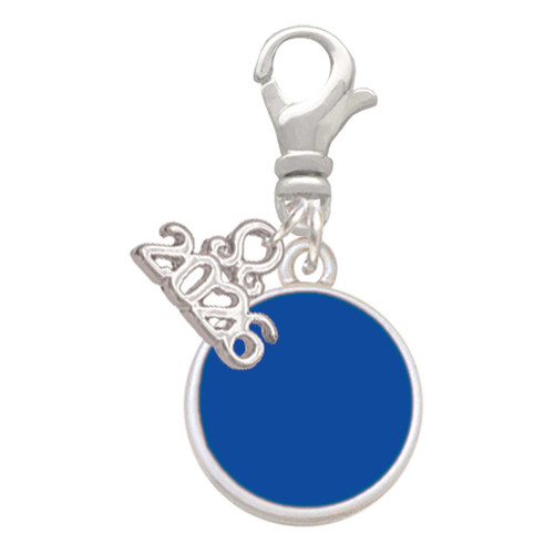Silver Plated Small Navy Blue Enamel Disc - Silver Plated Clip on Charm with Mini Year 2026: Year to Remember Jewelry Gift - Celebrations