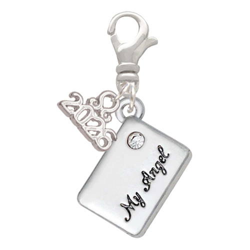 Silver Plated My Angel Envelope - Silver Plated Clip on Charm with Mini Year 2026: Year to Remember Jewelry Gift - Celebrations