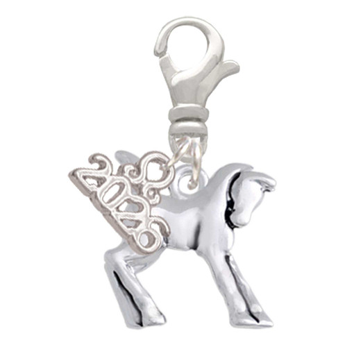 Silver Plated Equestrian Horse - Silver Plated Clip on Charm with Mini Year 2026: Year to Remember Jewelry Gift - Celebrations