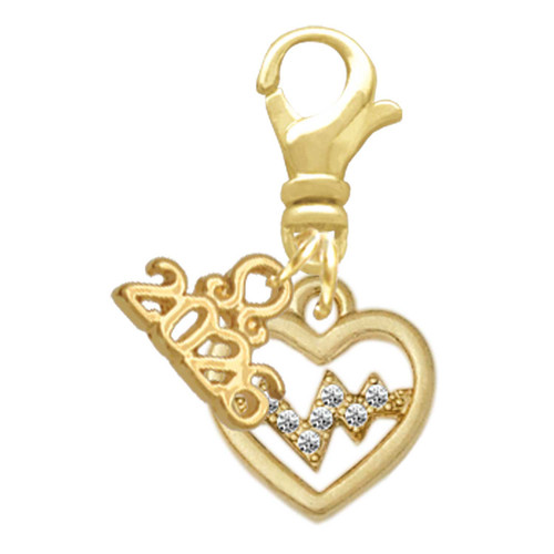 Gold-tone Heart - Crystal Heartbeat - Gold-tone Plated Clip on Charm with Mini Year 2026: Year to Remember Jewelry Gift - Celebrations