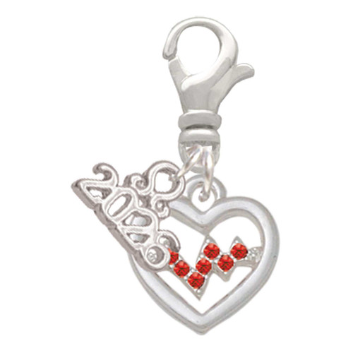 Silver Plated Heart with Red Crystal Heartbeat - Silver Plated Clip on Charm with Mini Year 2026: Year to Remember Jewelry Gift - Celebrations
