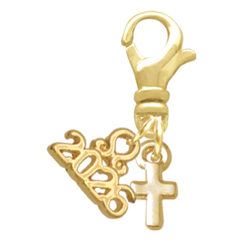 Gold-tone Super Mini Simple Cross - Gold-tone Plated Clip on Charm with Mini Year 2026: Year to Remember Jewelry Gift - Celebrations