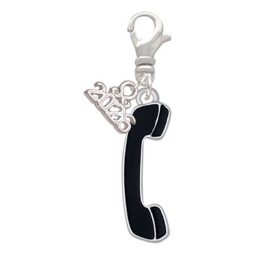 Silver Plated Black Telephone - Silver Plated Clip on Charm with Mini Year 2026: Year to Remember Jewelry Gift - Celebrations