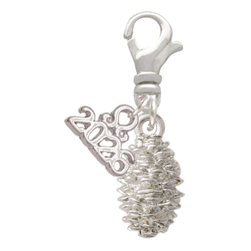 Silver Plated Pine Cone - Silver Plated Clip on Charm with Mini Year 2026: Year to Remember Jewelry Gift - Celebrations