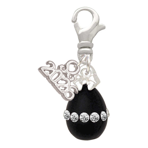Black Easter Egg with Clear Crystal Band - Silver Plated Clip on Charm with Mini Year 2026: Year to Remember Jewelry Gift - Celebrations