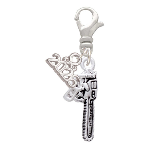 Silver Plated Chainsaw - Silver Plated Clip on Charm with Mini Year 2026: Year to Remember Jewelry Gift - Celebrations
