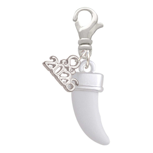 Silver Plated Enamel White Tooth - Silver Plated Clip on Charm with Mini Year 2026: Year to Remember Jewelry Gift - Celebrations