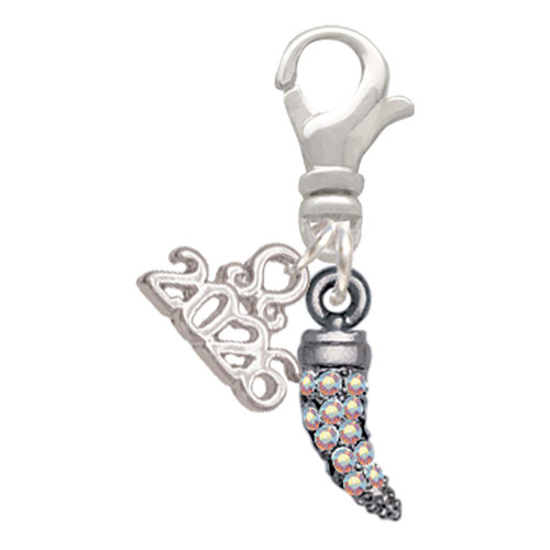 Black Nickeltone Small AB Crystal Tooth - Silver Plated Clip on Charm with Mini Year 2026: Year to Remember Jewelry Gift - Celebrations