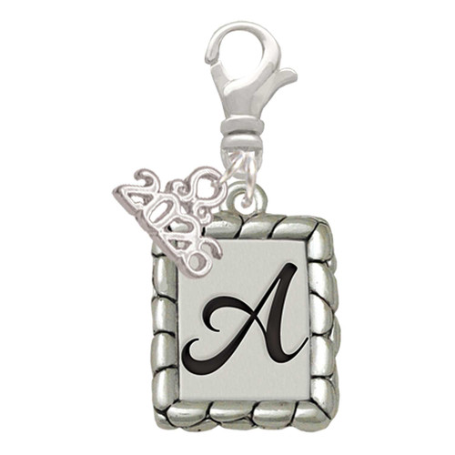 Silver Plated Pebble Border Initial - A - Silver Plated Clip on Charm with Mini Year 2026: Year to Remember Jewelry Gift - Celebrations