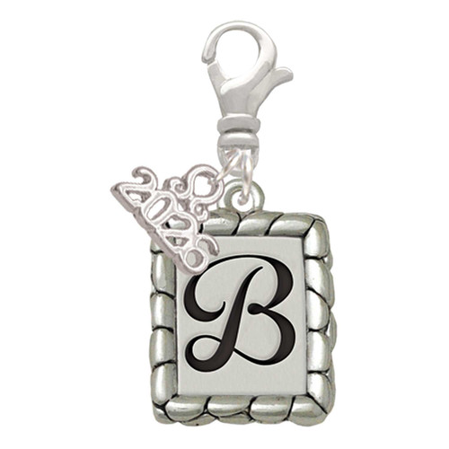 Silver Plated Pebble Border Initial - B - Silver Plated Clip on Charm with Mini Year 2026: Year to Remember Jewelry Gift - Celebrations