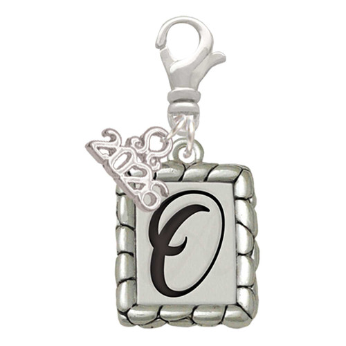 Silver Plated Pebble Border Initial - O - Silver Plated Clip on Charm with Mini Year 2026: Year to Remember Jewelry Gift - Celebrations