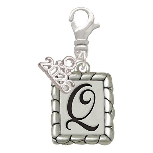 Silver Plated Pebble Border Initial - Q - Silver Plated Clip on Charm with Mini Year 2026: Year to Remember Jewelry Gift - Celebrations
