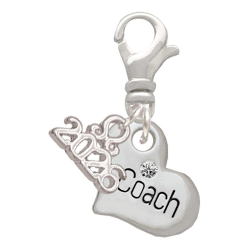 Silver Plated Small ''Coach'' Heart - Silver Plated Clip on Charm with Mini Year 2026: Year to Remember Jewelry Gift - Celebrations