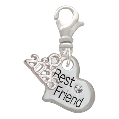Silver Plated Small ''Best Friend'' Heart - Silver Plated Clip on Charm with Mini Year 2026: Year to Remember Jewelry Gift - Celebrations