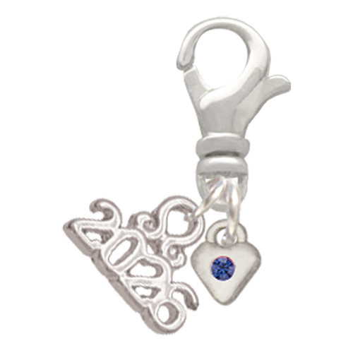 Silver Plated Mini September - Blue Crystal Heart - Silver Plated Clip on Charm with Mini Year 2026: Year to Remember Jewelry Gift - Celebrations