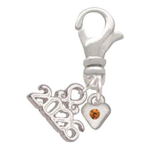 Silver Plated Mini November - Yellow Crystal Heart - Silver Plated Clip on Charm with Mini Year 2026: Year to Remember Jewelry Gift - Celebrations