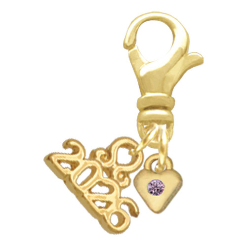 Gold-tone Mini Light Purple Crystal Heart - Gold-tone Plated Clip on Charm with Mini Year 2026: Year to Remember Jewelry Gift - Celebrations