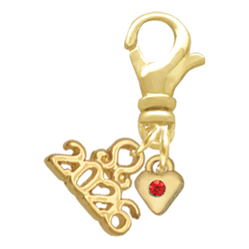 Gold-tone Mini Red Crystal Heart - Gold-tone Plated Clip on Charm with Mini Year 2026: Year to Remember Jewelry Gift - Celebrations