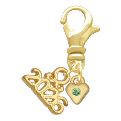 Gold-tone Mini Lime Green Crystal Heart - Gold-tone Plated Clip on Charm with Mini Year 2026: Year to Remember Jewelry Gift - Celebrations