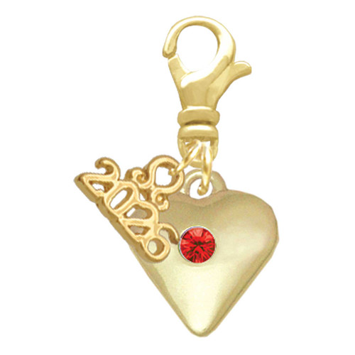 Gold-tone Large Red Crystal Heart - Gold-tone Plated Clip on Charm with Mini Year 2026: Year to Remember Jewelry Gift - Celebrations