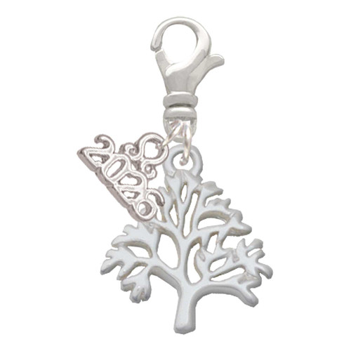 Silver Plated Medium Tree of Life - Silver Plated Clip on Charm with Mini Year 2026: Year to Remember Jewelry Gift - Celebrations