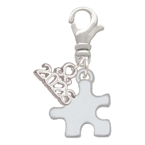Silver Plated Puzzle Piece - Silver Plated Clip on Charm with Mini Year 2026: Year to Remember Jewelry Gift - Celebrations