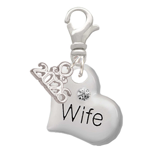Silver Plated Large Wife Heart - Silver Plated Clip on Charm with Mini Year 2026: Year to Remember Jewelry Gift - Celebrations